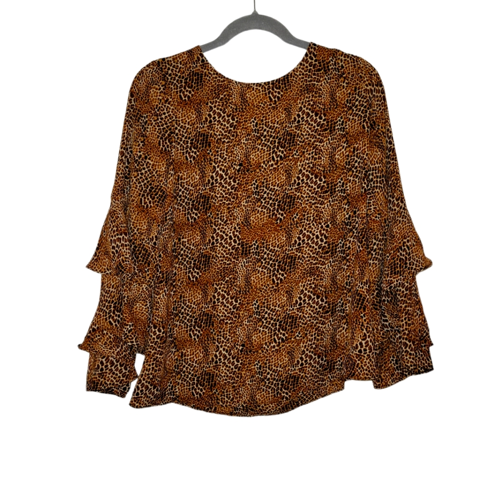 Worthington, Nwt, Long Sleeve, Ruffle Arms, Flowy, Leopard Print, Women's Xs